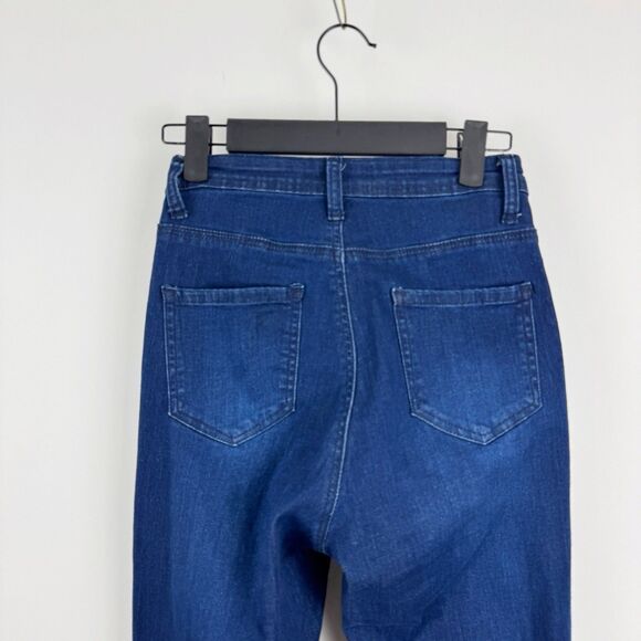 JC JQ  Bell Bottom Blue Jeans Women's Small High Rise Super Stretchy Distressed - Picture 9 of 16